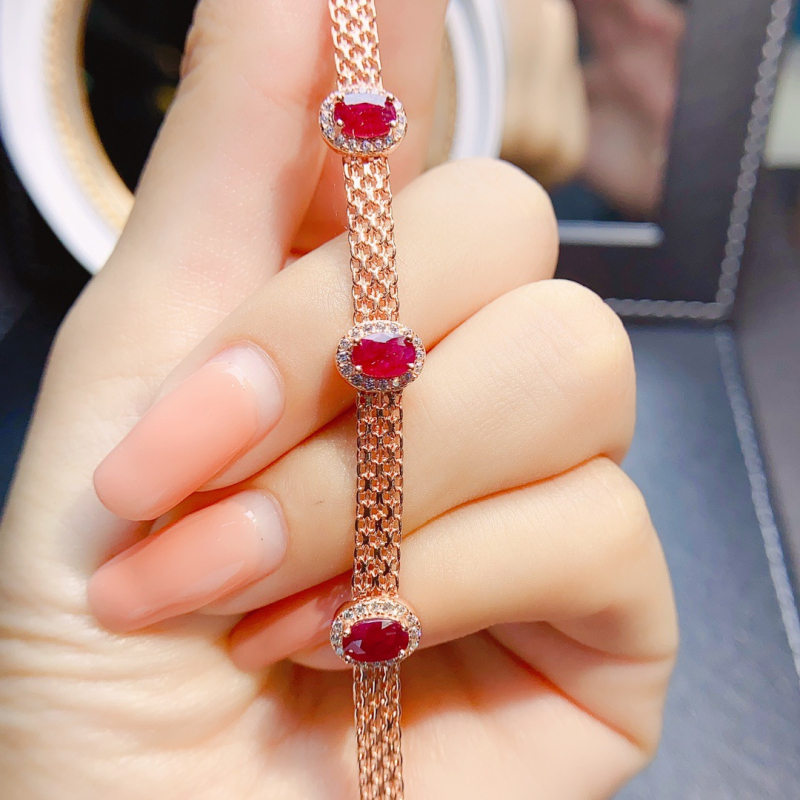 Βραχιόλι με φυσικό ρουμπίνι, σε ασήμι S925, χειροποίητο, διαθέσιμη προσαρμογή