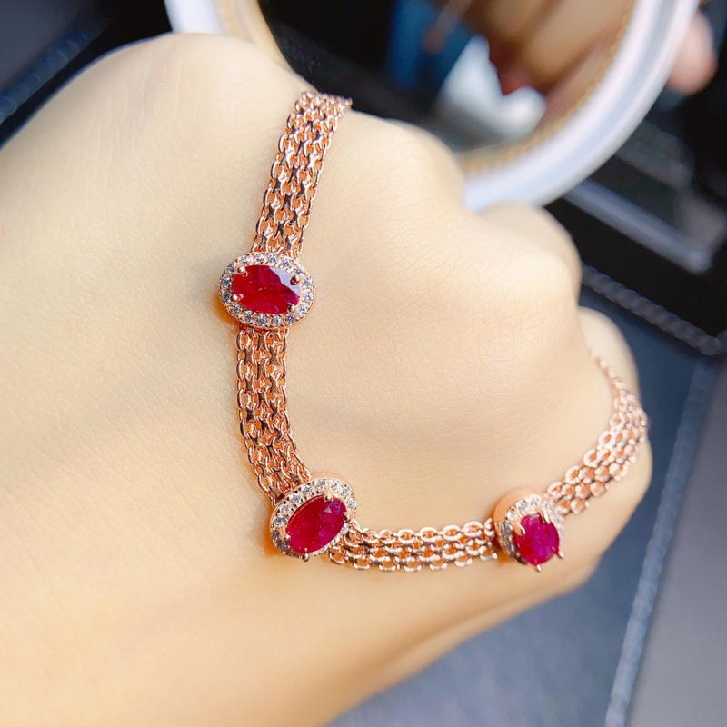 Βραχιόλι με φυσικό ρουμπίνι, σε ασήμι S925, χειροποίητο, διαθέσιμη προσαρμογή