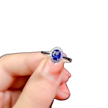 Пръстен със сапфир от Шри Ланка, 925 стерлингово сребро, прост женски стил, геометрична форма, Seiko обработка и електроплакиране