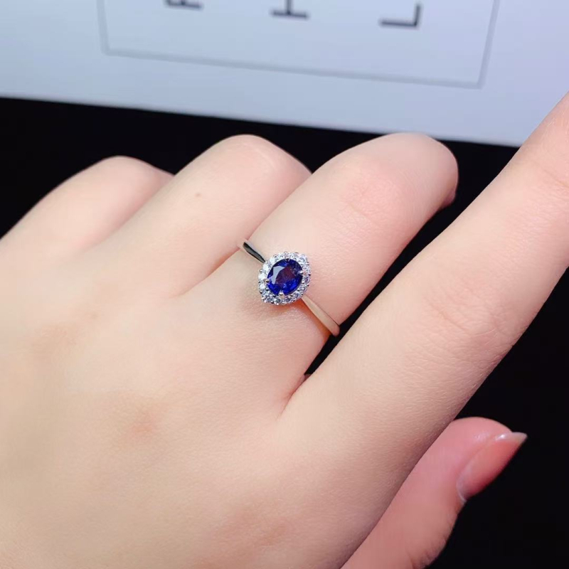 Пръстен със сапфир от Шри Ланка, 925 стерлингово сребро, прост женски стил, геометрична форма, Seiko обработка и електроплакиране