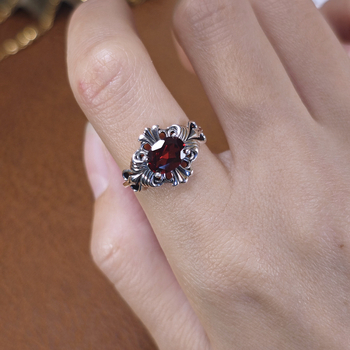 Δαχτυλίδι με γαρνέτ από ασήμι 925, γυναικείος γεωμετρικός σχεδιασμός, λίθοι τοποθετημένοι