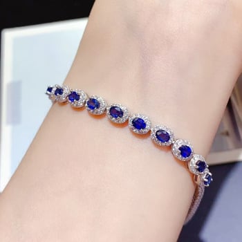 Narukvica s prirodnim safirom, srebro 925 inkrustirano, geometrijski dizajn, jednostavan ženski nakit