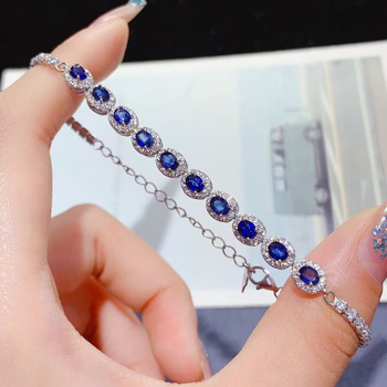 Narukvica s prirodnim safirom, srebro 925 inkrustirano, geometrijski dizajn, jednostavan ženski nakit