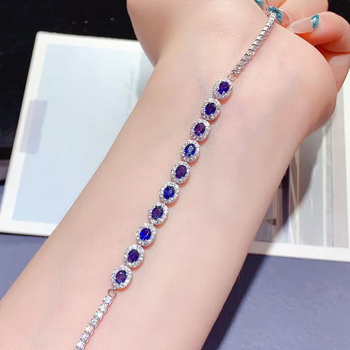 Narukvica s prirodnim safirom, srebro 925 inkrustirano, geometrijski dizajn, jednostavan ženski nakit