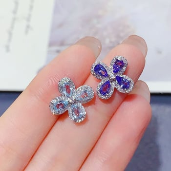 Lanac s privjeskom od akvamarina i tanzanita, 925 srebra, privjesak u obliku cvijeta, postavljen cirkonijem