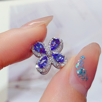 Lanac s privjeskom od akvamarina i tanzanita, 925 srebra, privjesak u obliku cvijeta, postavljen cirkonijem