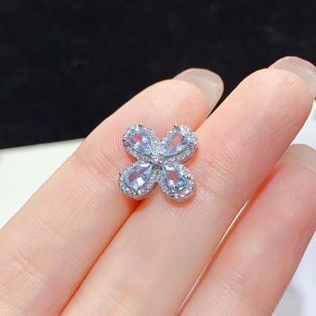 Lanac s privjeskom od akvamarina i tanzanita, 925 srebra, privjesak u obliku cvijeta, postavljen cirkonijem