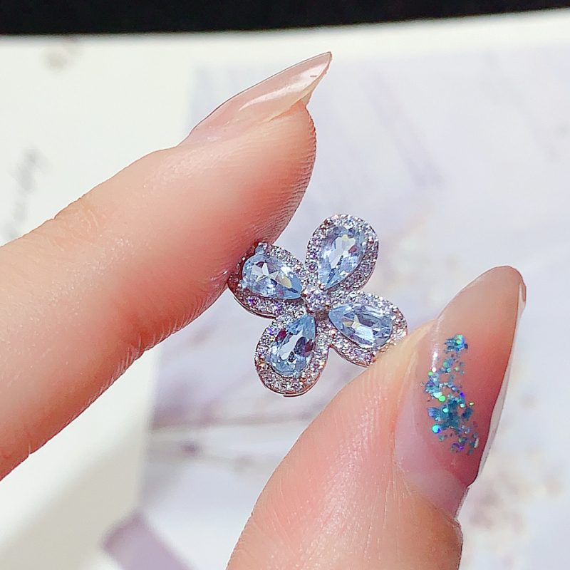 Lanac s privjeskom od akvamarina i tanzanita, 925 srebra, privjesak u obliku cvijeta, postavljen cirkonijem