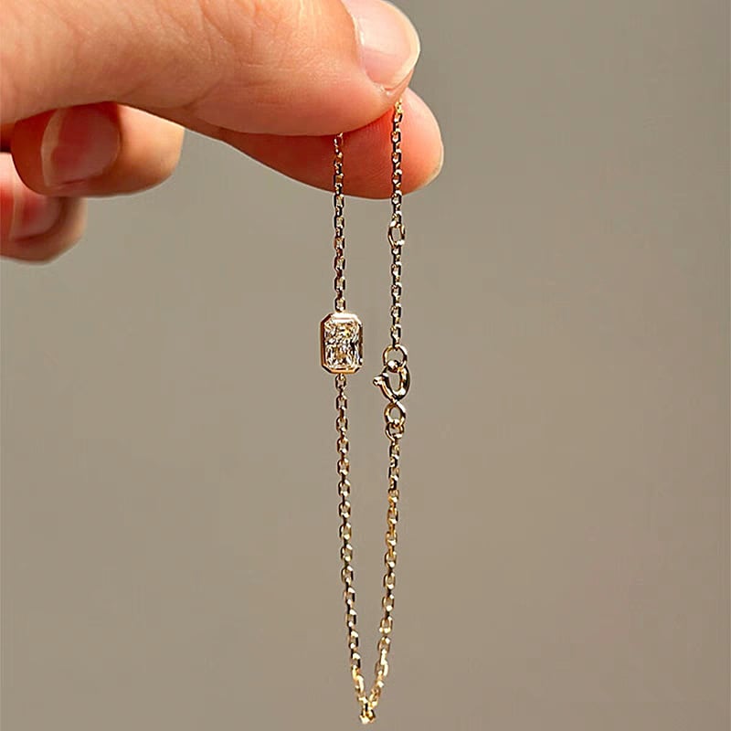 Geometrijska kvadratna narukvica s dijamantnim postavljanjem, od srebra 925, unisex, minimalistički stil