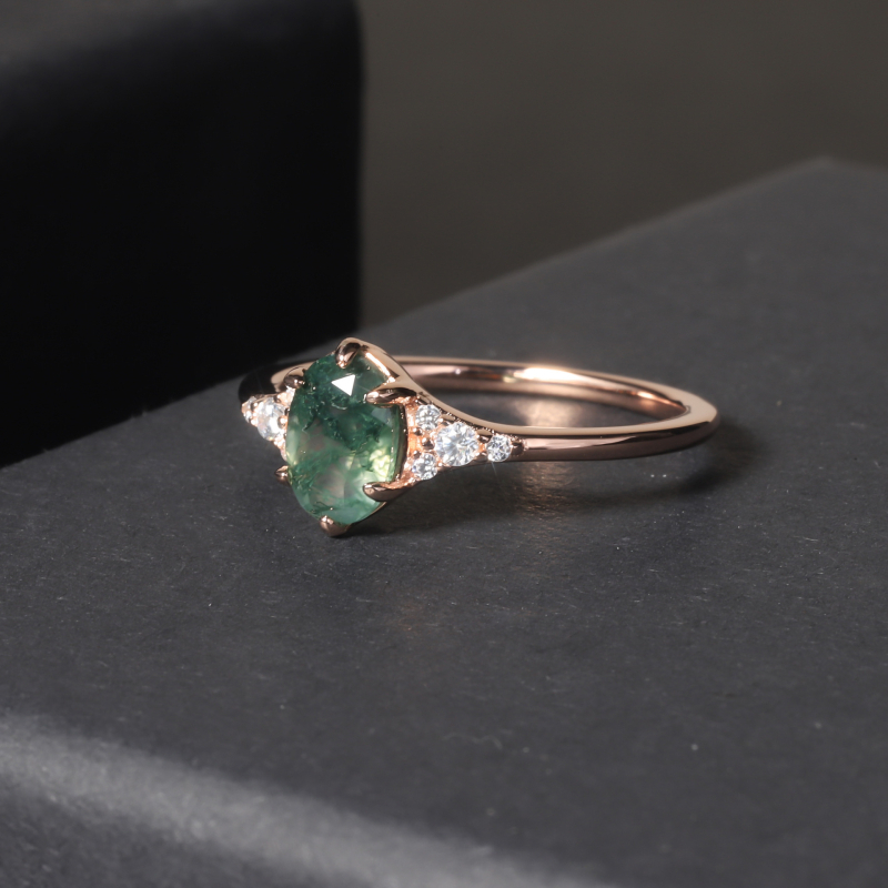 Gredzens no sudraba 925 ar moss agate, ielikts, elektroplatēts, elegants unisex dizains