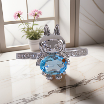 Δαχτυλίδι τοπαζ, σε ασήμι 925 με λίθους, καρτούν unisex, σειρά Colorful treasure, συλλογή άνοιξη 2025