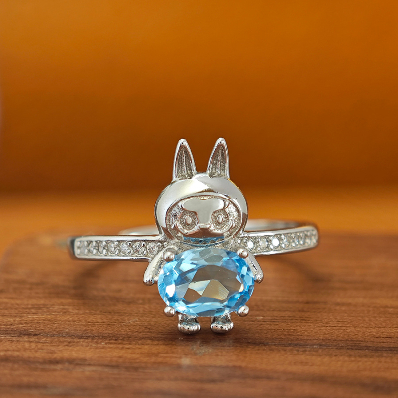 Δαχτυλίδι τοπαζ, σε ασήμι 925 με λίθους, καρτούν unisex, σειρά Colorful treasure, συλλογή άνοιξη 2025