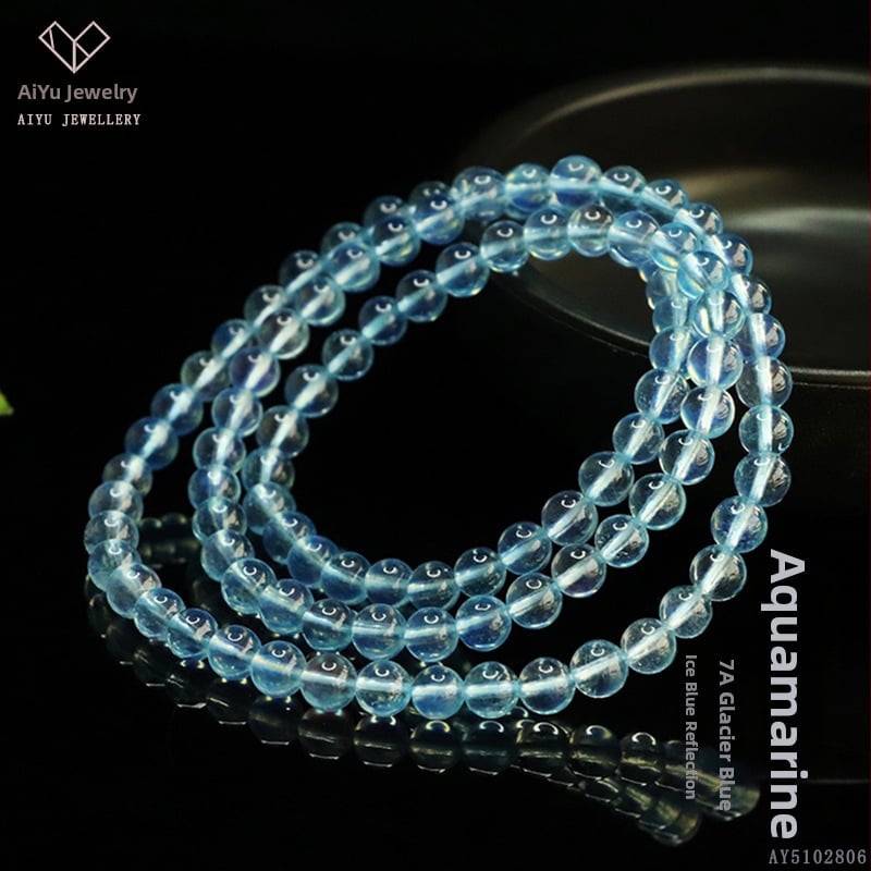 7A természetes akvamarin több rétegű karkötő, kézzel kötve, geometriai kialakítás, uniszex
