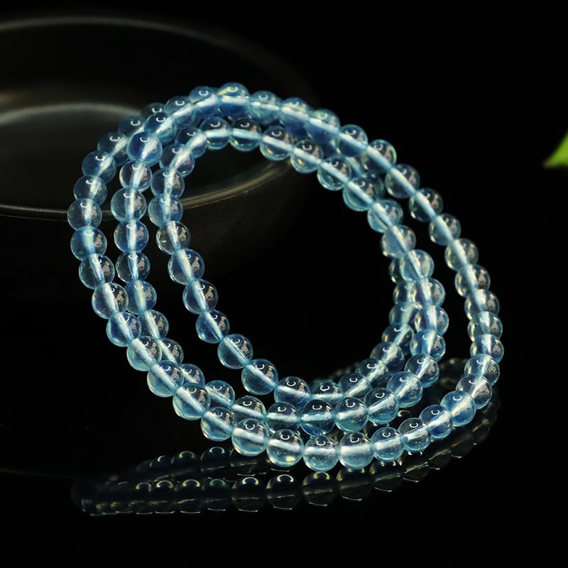 7A természetes akvamarin több rétegű karkötő, kézzel kötve, geometriai kialakítás, uniszex