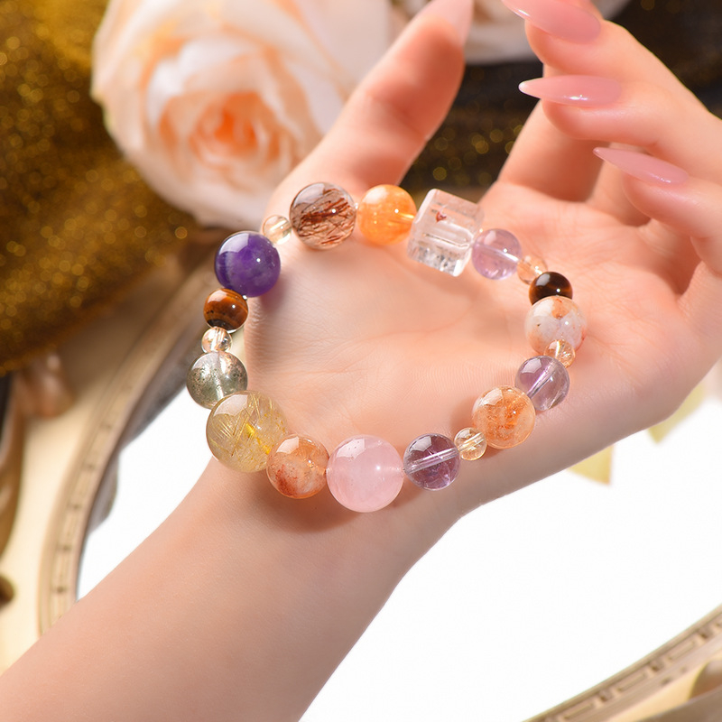 Brățară cu mărgele de cristal, ametist, formă unisex, design original, bijuterii pentru mână