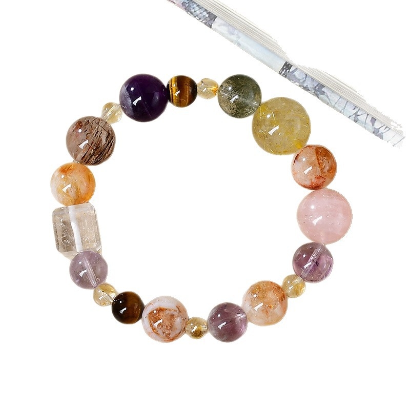 Brățară cu mărgele de cristal, ametist, formă unisex, design original, bijuterii pentru mână