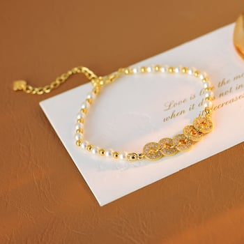 Brățară cu monedele celor cinci împărați — design geometric din cupru-plastic, electroplacare, primăvara 2025, stil Old Money, bijuterie de mână pentru femei.