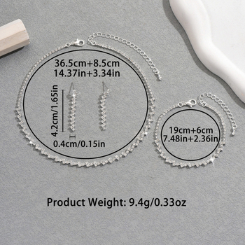 Ékszerszett (fülbevaló, nyaklánc és karkötő) rézből, elektropácolt felülettel, strassz medállal, oldalsó lánccal