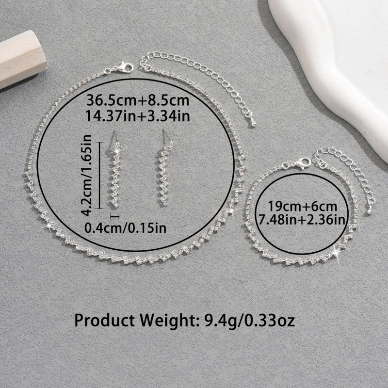 Ékszerszett (fülbevaló, nyaklánc és karkötő) rézből, elektropácolt felülettel, strassz medállal, oldalsó lánccal