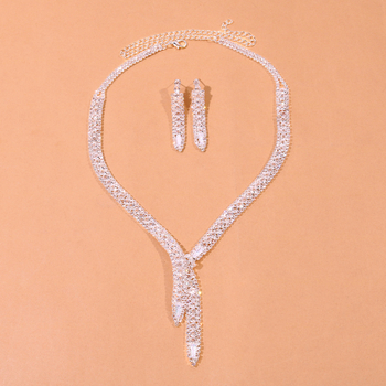 Set de bijuterii: cercei + colier, cristal, lanț box, electroplatare, model geometric