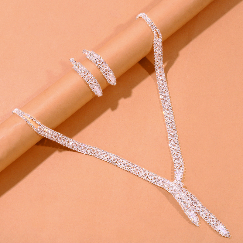 Set de bijuterii: cercei + colier, cristal, lanț box, electroplatare, model geometric