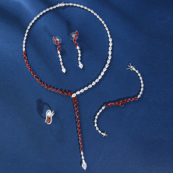 Bride talk Réz esküvői ékszer készlet cirkón medállal, elektroplakálás, szabályos lánc, fülbevalók, nyaklánc és gyűrű