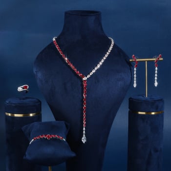 Bride talk Réz esküvői ékszer készlet cirkón medállal, elektroplakálás, szabályos lánc, fülbevalók, nyaklánc és gyűrű