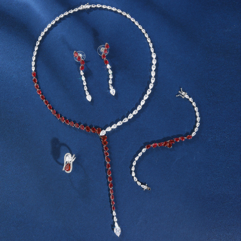 Bride talk Réz esküvői ékszer készlet cirkón medállal, elektroplakálás, szabályos lánc, fülbevalók, nyaklánc és gyűrű