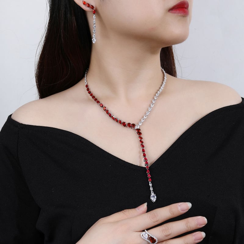 Bride talk Réz esküvői ékszer készlet cirkón medállal, elektroplakálás, szabályos lánc, fülbevalók, nyaklánc és gyűrű