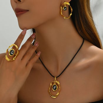 Női ékszerszett: geometriai, szabálytalan formájú nyaklánc és fülbevaló, ötvözet, gyémántokat beágyazott kristályok, könnyed luxus stílus, tartalmaz fülbevalót, nyakláncot és karkötőt