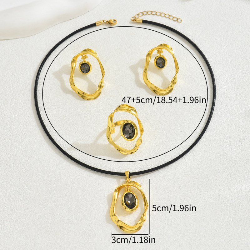 Női ékszerszett: geometriai, szabálytalan formájú nyaklánc és fülbevaló, ötvözet, gyémántokat beágyazott kristályok, könnyed luxus stílus, tartalmaz fülbevalót, nyakláncot és karkötőt