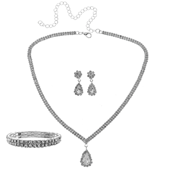 Háromrészes női ékszerszett: nyaklánc, fülbevaló és karkötő; üveg és lazurit lapis lazuli, gyémánt-stílus befejezés; réz medál egy hagyományos láncon; formák: szív, csepp, harang; márka Miallo; 2025 ősz