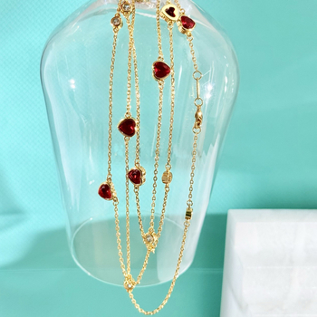 Szív alakú fasetált és cirkón köves nyaklánc és karkötő készlet, réz bevonattal, elektropolírozás, szabályos lánc, minta szerelem/gyöngy/harang