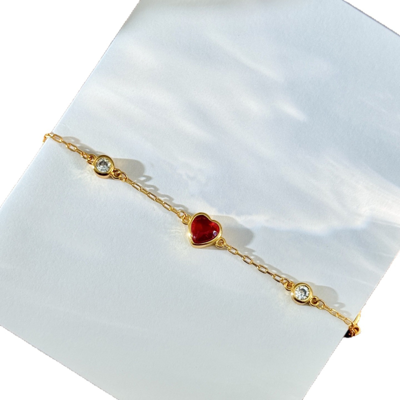 Szív alakú fasetált és cirkón köves nyaklánc és karkötő készlet, réz bevonattal, elektropolírozás, szabályos lánc, minta szerelem/gyöngy/harang