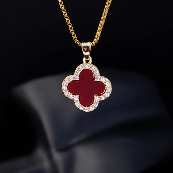 Ékszerkészlet: fülbevaló és nyaklánc koreai Tweed stílusban, négylevelű virág mintával és mikroberakott gyémántokkal, réz elektroplatírozással, szabványos lánccal, tavasz 2025