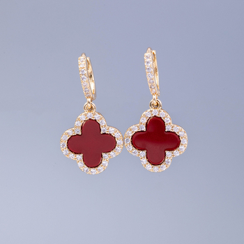 Ékszerkészlet: fülbevaló és nyaklánc koreai Tweed stílusban, négylevelű virág mintával és mikroberakott gyémántokkal, réz elektroplatírozással, szabványos lánccal, tavasz 2025