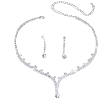 Set de bijuterii pentru nuntă cu zirconiu: cercei și colier, placare electroplătată, pandantive în formă de lacrimă, inimă și clopot