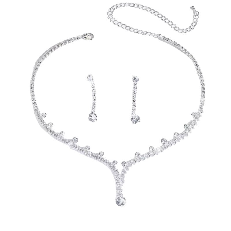 Set de bijuterii pentru nuntă cu zirconiu: cercei și colier, placare electroplătată, pandantive în formă de lacrimă, inimă și clopot