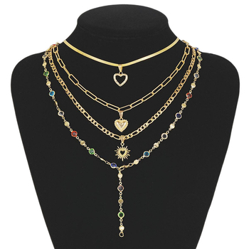 Colier cu pandantiv inimă, lanț clavicular, aliaj de zinc, electroplatinat, stil INS