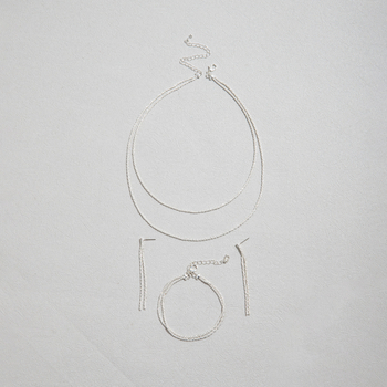 Réz ékszerkészlet: nyaklánc, fülbevaló és karkötő, víz-hullámú lánccal és rhinestone medállal