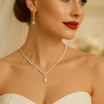 Set naušnica i ogrlice s kapkovitim privjeskom, Rhinestone, elektroplating, jednostavan stil