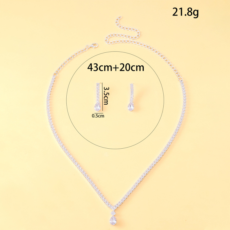 Set naušnica i ogrlice s kapkovitim privjeskom, Rhinestone, elektroplating, jednostavan stil