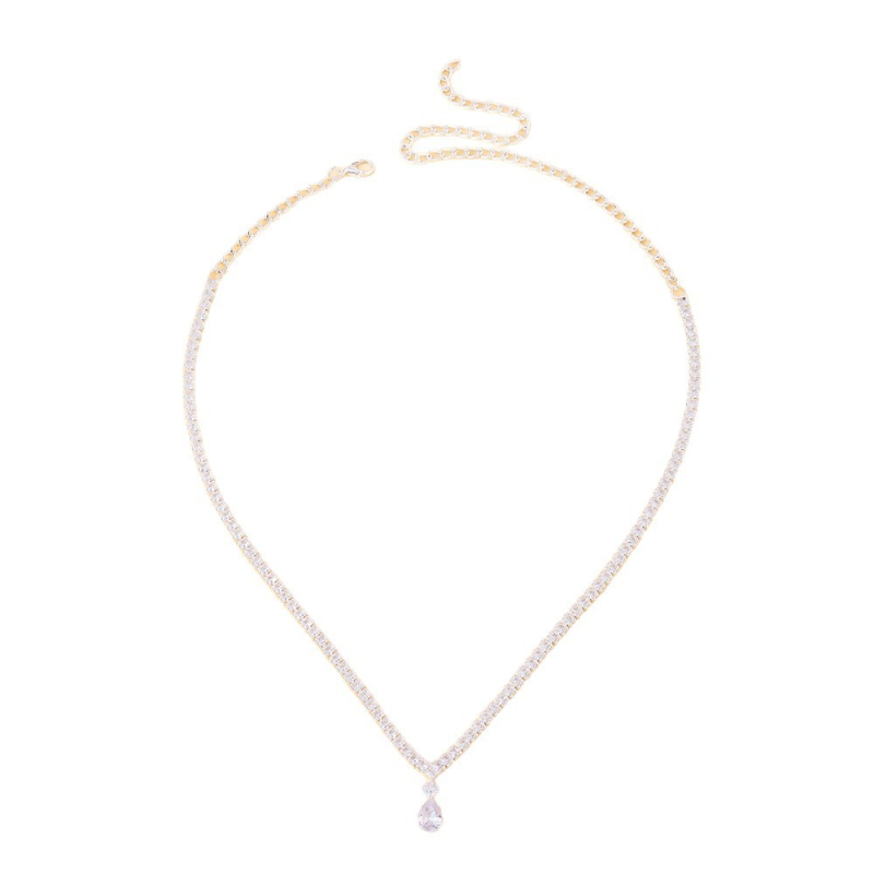 Set naušnica i ogrlice s kapkovitim privjeskom, Rhinestone, elektroplating, jednostavan stil