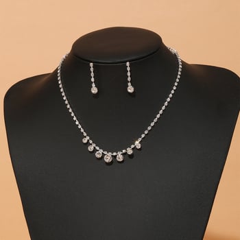 Esküvői rhinestone nyaklánc és fülbevaló készlet, szabályos lánc, elektroplattázott felület, koreai stílus, medálok: szív, csepp, harang