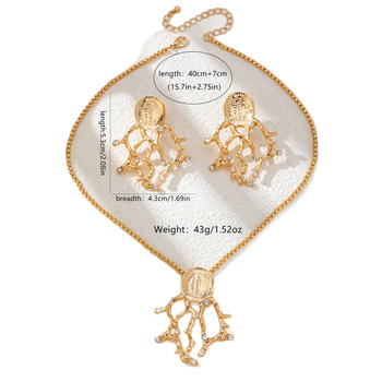 Fülbevaló és nyaklánc készlet korallos elemekkel és strasszokkal - cinkötvözet, elektroplakálás, gyöngy/INS stílus, 2025 ősz