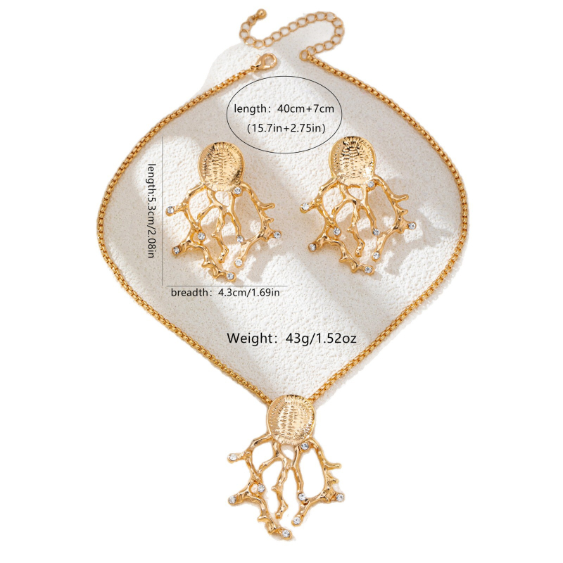 Fülbevaló és nyaklánc készlet korallos elemekkel és strasszokkal - cinkötvözet, elektroplakálás, gyöngy/INS stílus, 2025 ősz