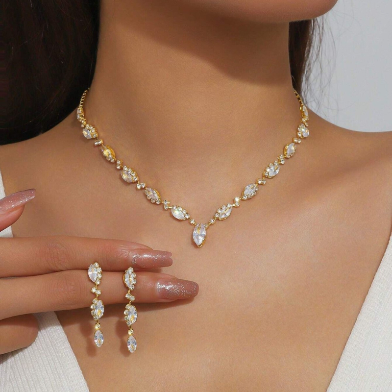 Dvocjevni set nakita: naušnice i ogrlica, rhinestones, ručna izrada, geometrijski modni stil, uzorak zvijezda, sunce i mjesec, oblaci i svemir