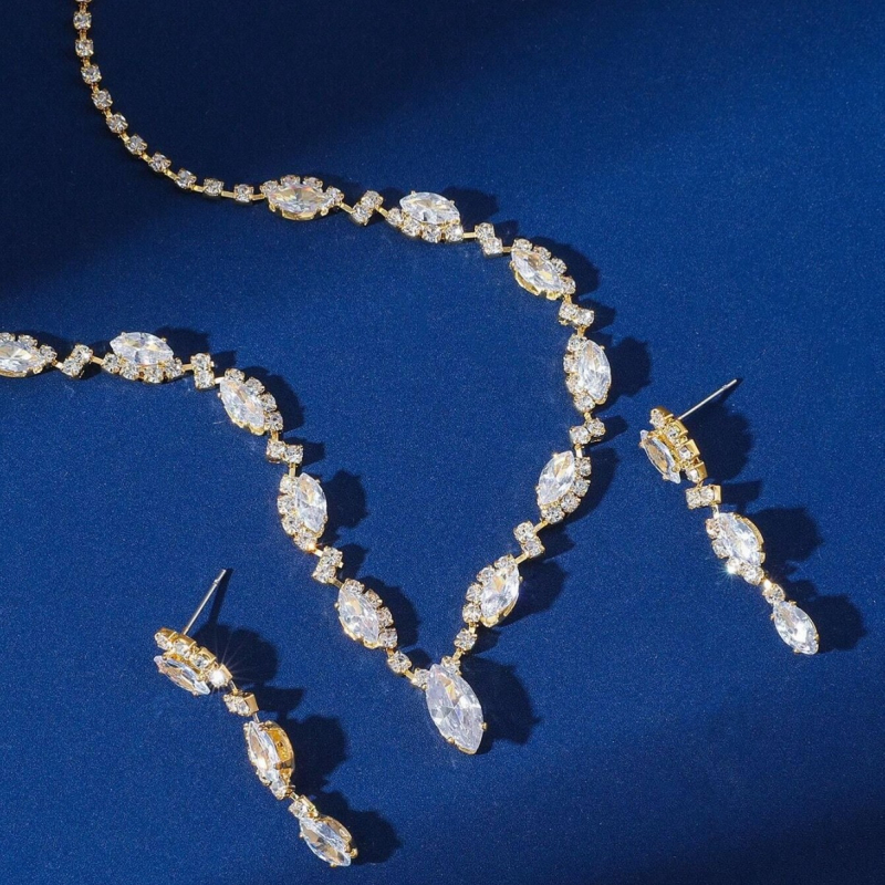 Dvocjevni set nakita: naušnice i ogrlica, rhinestones, ručna izrada, geometrijski modni stil, uzorak zvijezda, sunce i mjesec, oblaci i svemir