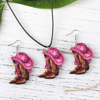 Set de bijuterii din lemn cu cercei și colier, stil Western, tăiere-imprimare, toamnă 2024