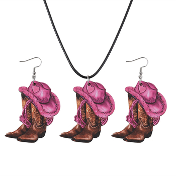 Set de bijuterii din lemn cu cercei și colier, stil Western, tăiere-imprimare, toamnă 2024